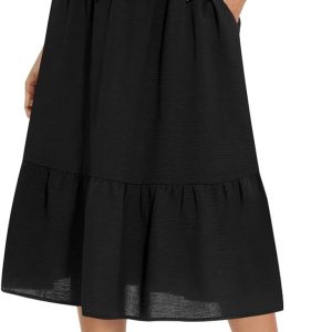 Women's Summer Midi Skirt Tiered Flowy High Waisted One Size