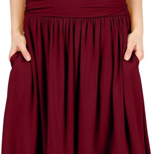 Women's Midi Skirt with Pockets Below Knee Ruched Flowy One Size