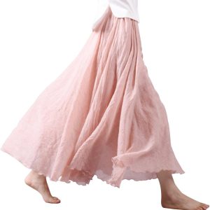 Women's Cotton Linen Maxi Skirt Double Layer Bohemian One Size