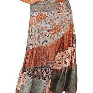 Women's Boho Maxi Skirt Elastic High Waisted Flowy One Size