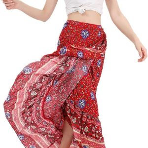 Women's Boho Print Maxi Skirt Asymmetric Hem One Size