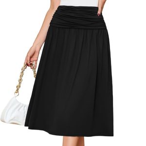 Women's High Waist Flowy Knit Skirt with Pockets One Size