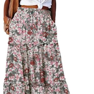 Women's High Waist Paisley Print Maxi Skirt with Pockets One Size