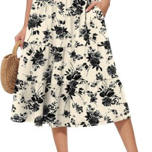 Women's Summer Midi Skirt Tiered Flowy A-Line One Size