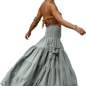 Women's Cotton Maxi Boho Skirt with Pockets One Size