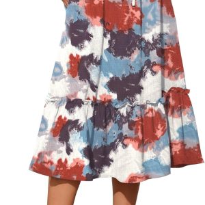 Women's High Waist Tiered Midi Skirt with Pockets One Size