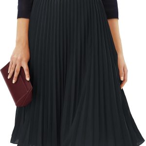 Women's Pleated Chiffon Midi Skirt High Waist One Size