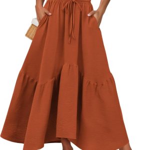 Women's Floral Boho Maxi Skirt High Waist with Pockets One Size